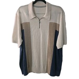 2 Pack Ted Baker London Colorblocked Quarter 1/4 Zip Polo Mens Sz 7 Beige Blue